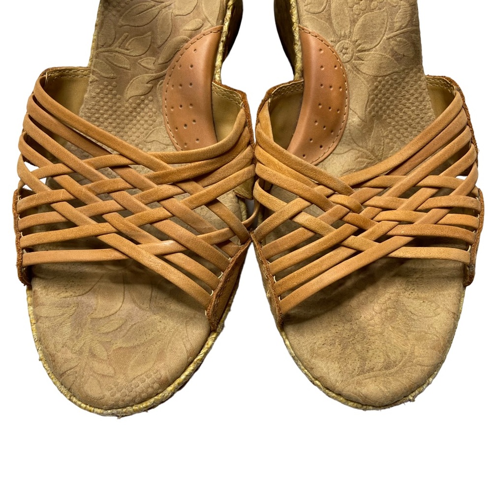 BOC Leather Crisscross Woven Strappy Wedge Sandals Tan Size 9 - Picture 3 of 16